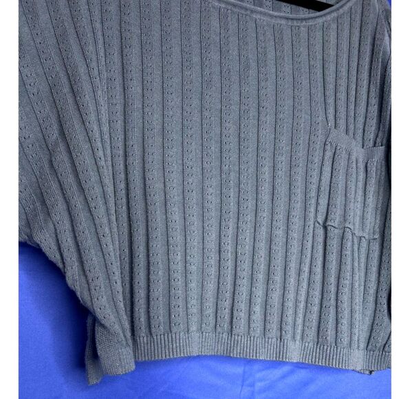 Natural Life Teal Love Flower Ribbed Cropped Cable Knit Crewneck Sweater Boho XL - Picture 4 of 9